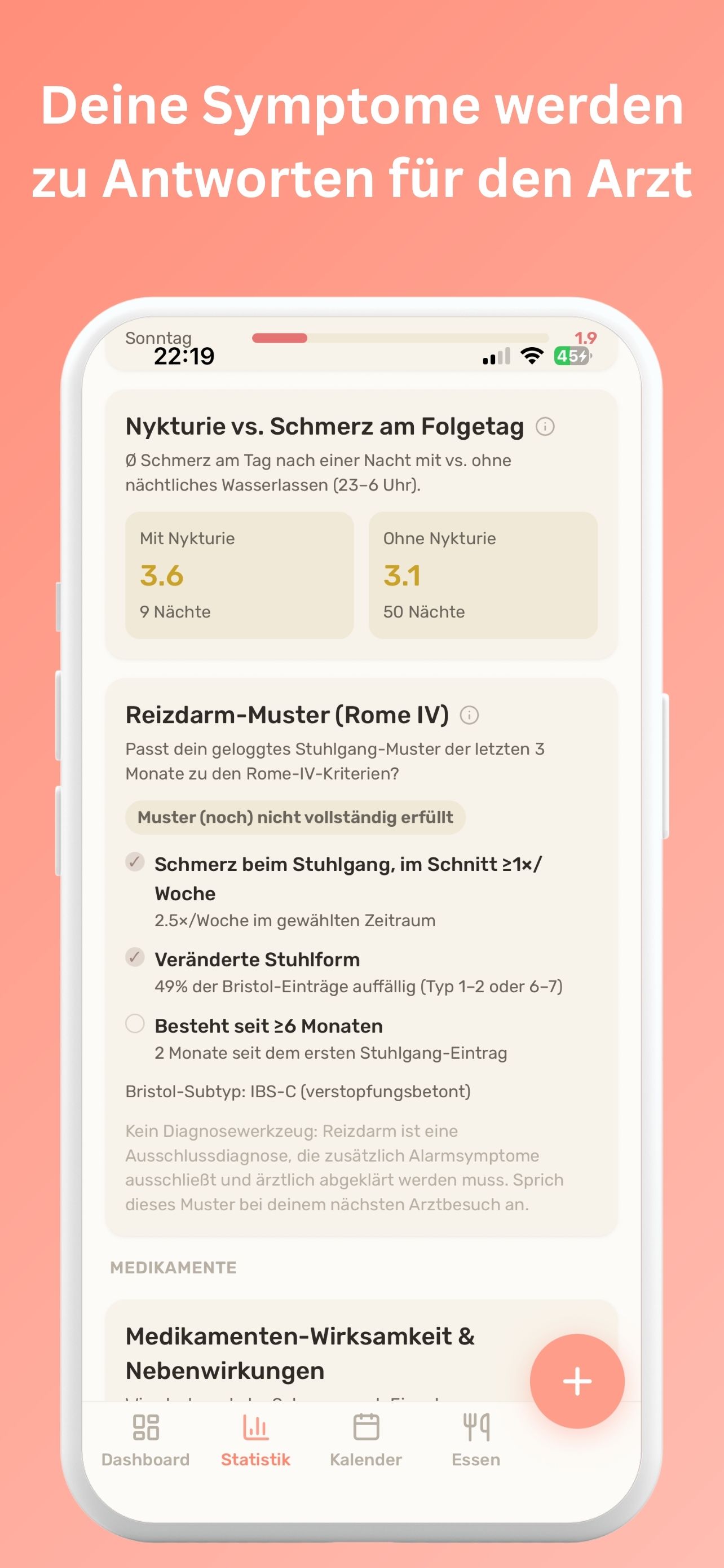 EndoFriendly Statistik mit medizinischen Kriterien wie Rome IV